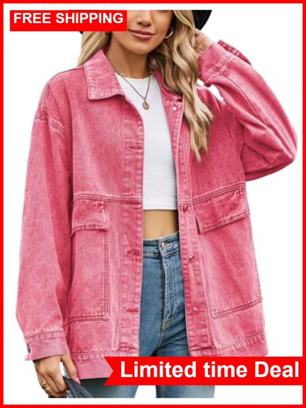 Aztec Denim Jacket Shacket Women Button Down Vintage Distressed